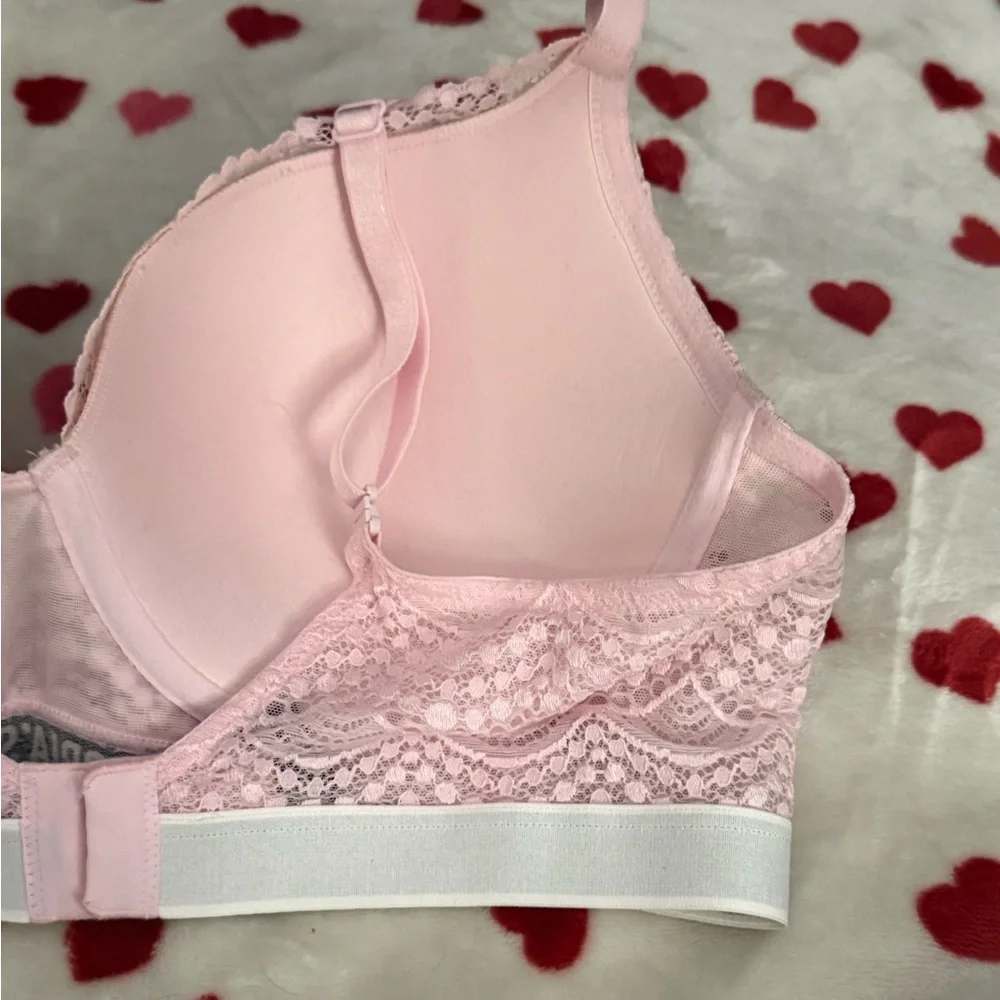 Victoria's Secret Light Pink & Lace Overlay Perfect Shape Bra Size 38C NWOT